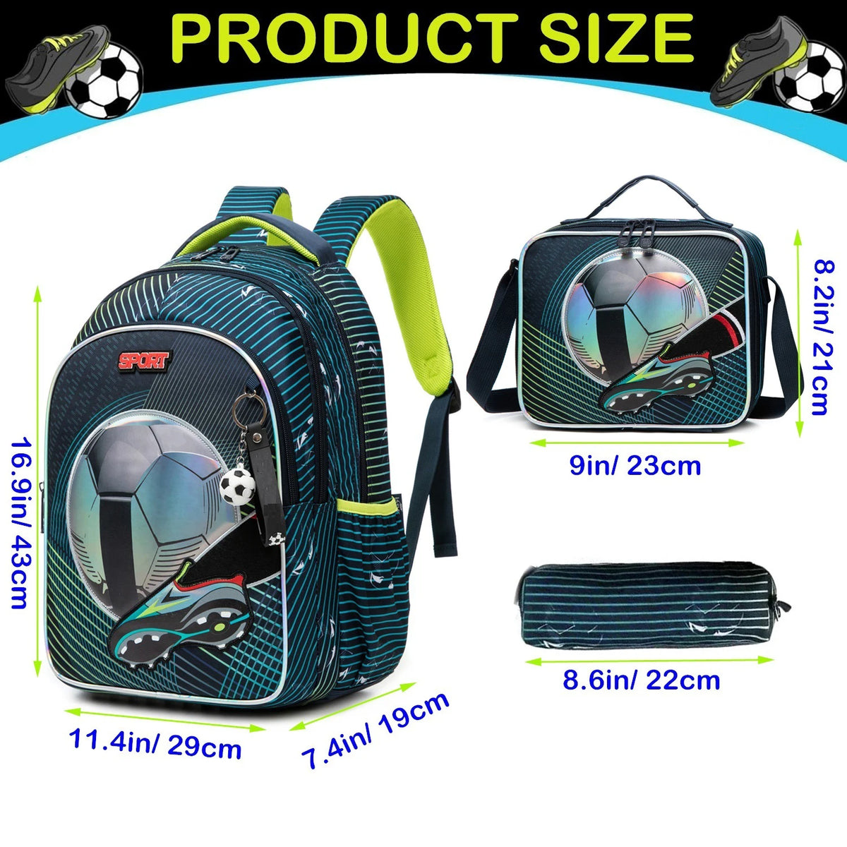 Kids School Backpacks for Boys Large Capacity Bookbag Set with Lunch Bag and Pencil Case Elementary Student Daily Backpack Back to School Supplies