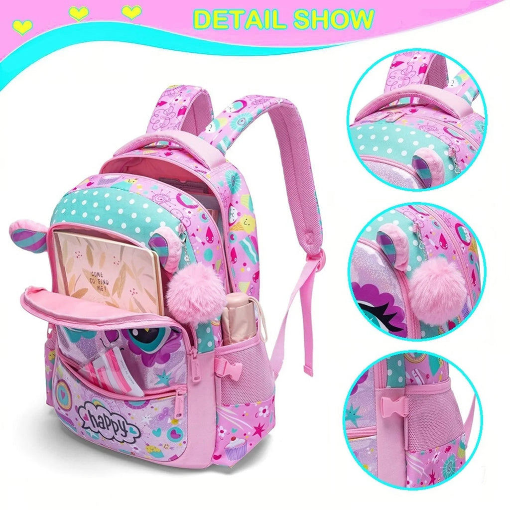 3PCS School Backpack for Kids Cute Animal Print Backpack with Lunch Bag Large Capacity Lightweight Bookbag for Students Perfect Gift